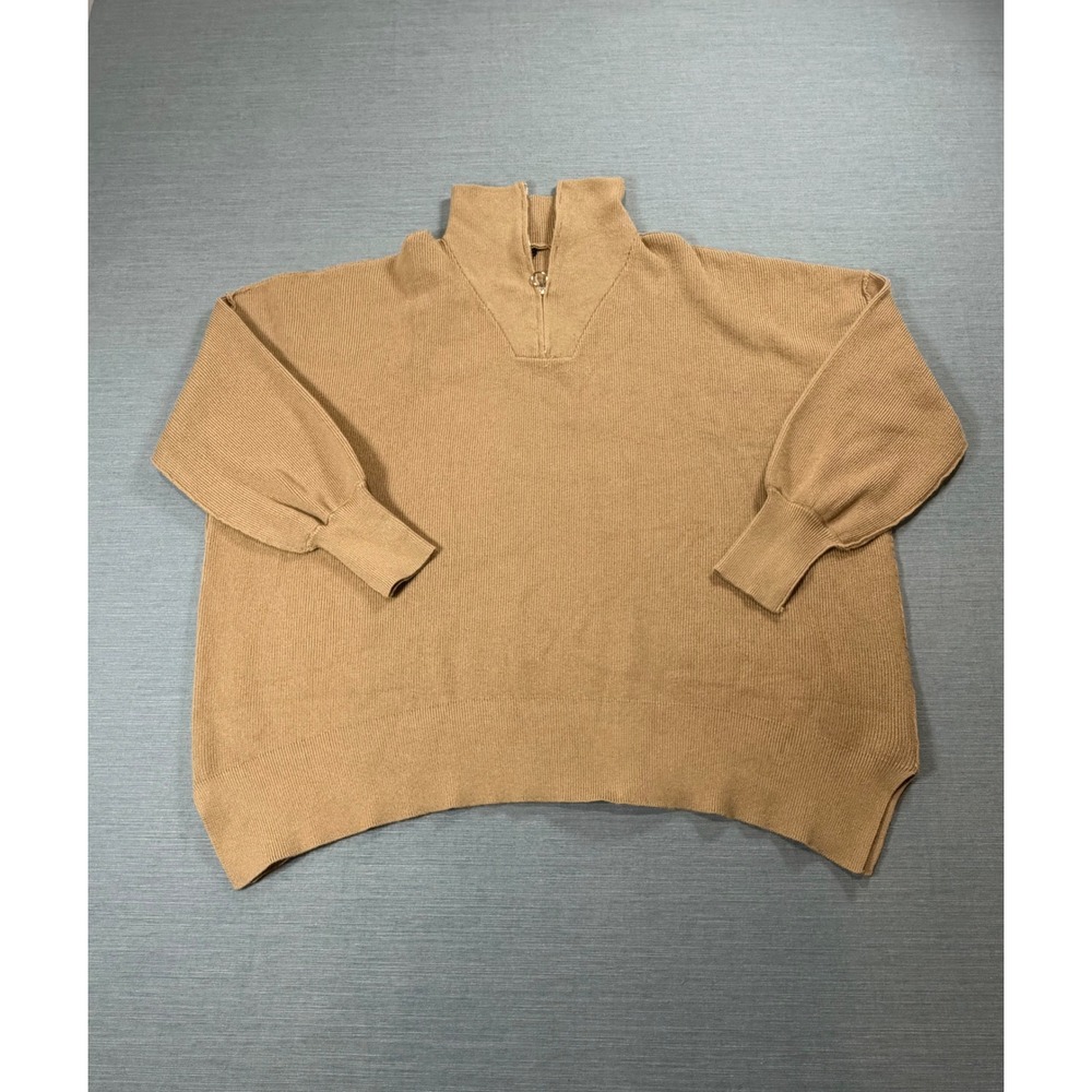 Unbranded Quarter Zip Sweater Women Size S Camel Tan Excellent Ribbed Oversized